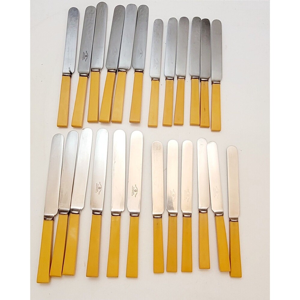 VINTAGE Set 24 Knives MAPPIN & WEBB Butterscotch Sheffield Cutlery Yellow KNIFE